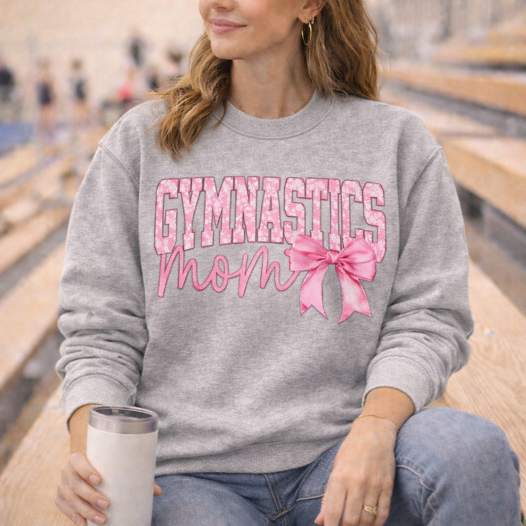 Gymnastics Mom Sweatshirt | Pink Bow Crewneck | Gym Meet & Practice Mom Pullover