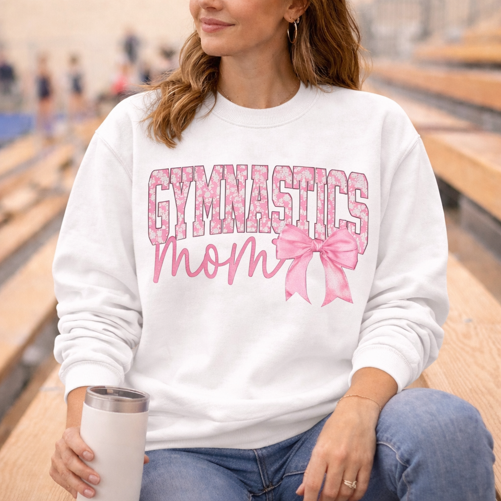 Gymnastics Mom Sweatshirt | Pink Bow Crewneck | Gym Meet & Practice Mom Pullover